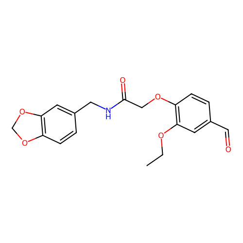 N-(1,3-benzodioxol-5-ylmethyl)-2-(2-ethoxy-4-formylphenoxy)acetamide structure