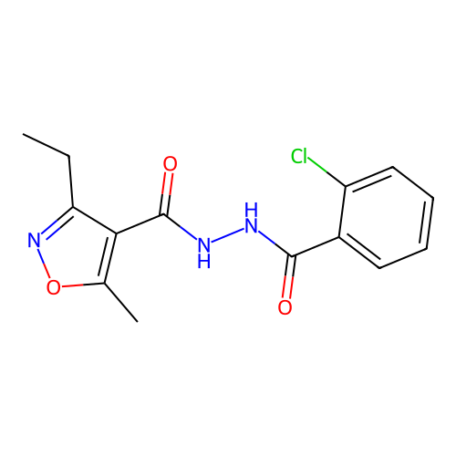 N'-(2-chlorobenzoyl)-3-ethyl-5-methyl-1,2-oxazole-4-carbohydrazide structure