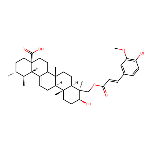 3beta-Hydroxy-23-trans-ferulyloxyurs-12-en-28-oic acid structure