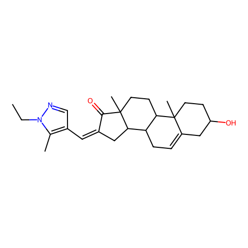 16-[(1-ethyl-5-methyl-1H-pyrazol-4-yl)methylene]-3-hydroxyandrost-5-en-17-one structure