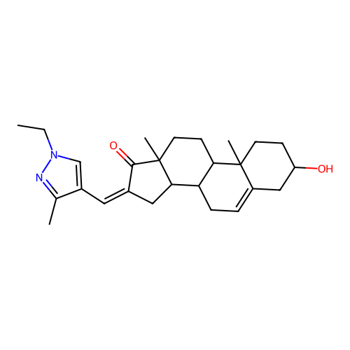16-[(1-ethyl-3-methyl-1H-pyrazol-4-yl)methylene]-3-hydroxyandrost-5-en-17-one structure