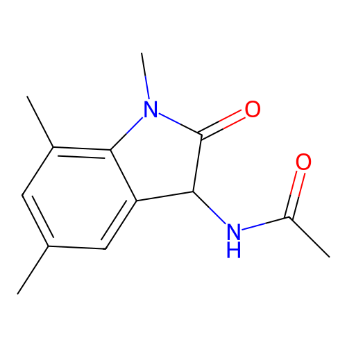 N-(1,5,7-trimethyl-2-oxo-2,3-dihydro-1H-indol-3-yl)acetamide structure