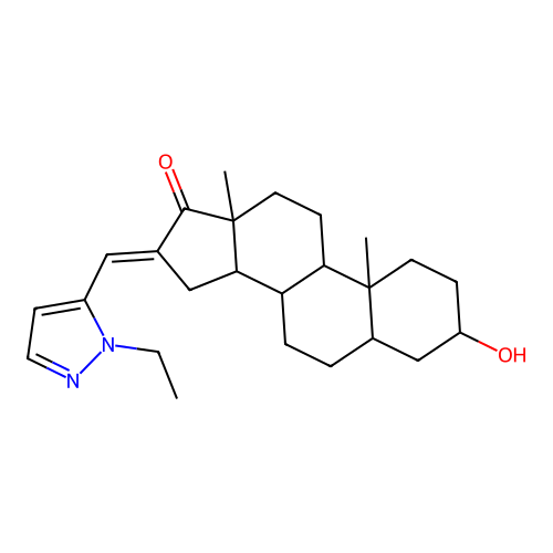 (16E)-16-[(1-ethyl-1H-pyrazol-5-yl)methylidene]-3-hydroxyandrostan-17-one structure