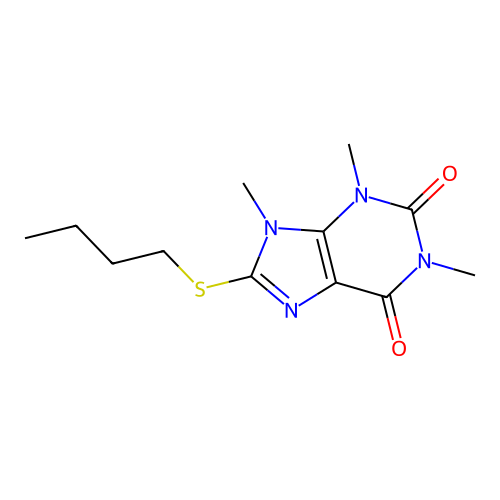 8-Butylsulfanyl-1,3,9-trimethylpurine-2,6-dione structure