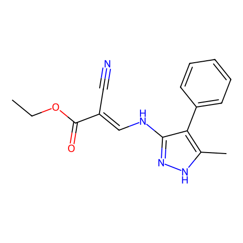 ethyl (2E)-2-cyano-3-[(3-methyl-4-phenyl-1H-pyrazol-5-yl)amino]prop-2-enoate structure