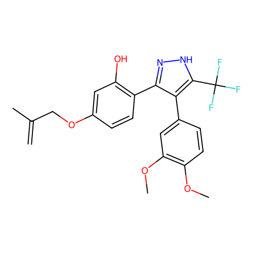 2-[4-(3,4-dimethoxyphenyl)-3-(trifluoromethyl)-1H-pyrazol-5-yl]-5-[(2-methylprop-2-en-1-yl)oxy]phenol structure