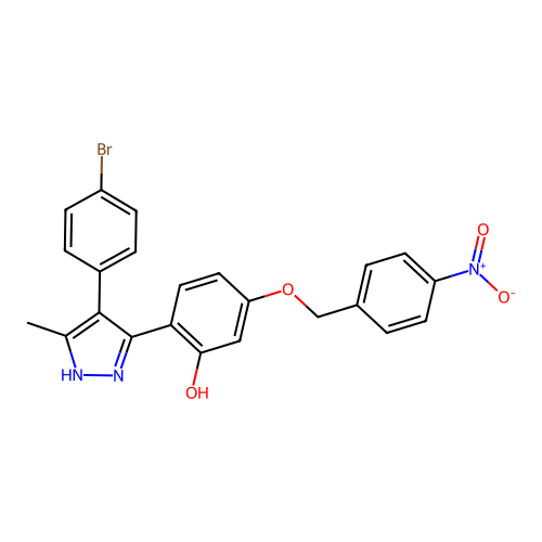 2-[4-(4-bromophenyl)-3-methyl-1H-pyrazol-5-yl]-5-[(4-nitrobenzyl)oxy]phenol structure