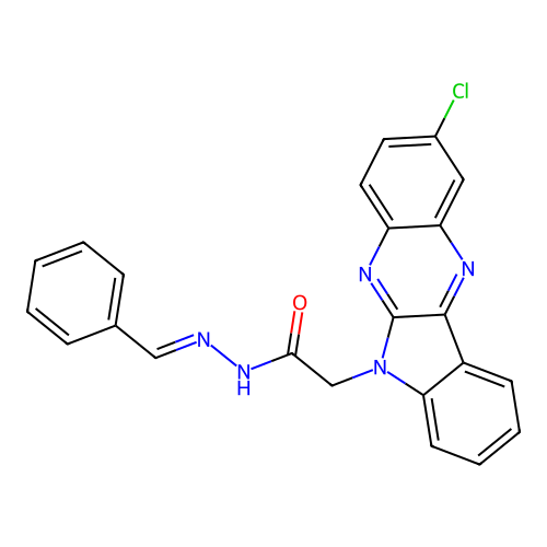 6H-Indolo(2,3-b)quinoxaline-6-acetic acid, 2-chloro-, (phenylmethylene)hydrazide structure