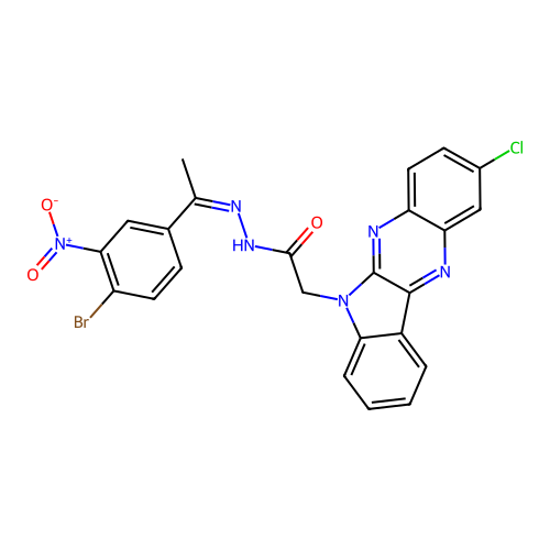 2-Chloroindolo(2,3-b)quinoxaline-6-acetic acid (1-(4-bromo-3-nitrophenyl)ethylidene)hydrazide structure