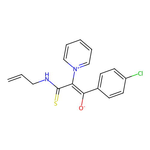 1-(4-chlorophenyl)-2-(prop-2-enylthiocarbamoyl)-2-pyridin-1-yl-ethenolate structure