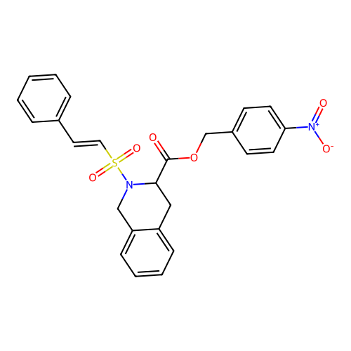 (4-nitrophenyl)methyl 2-[(E)-2-phenylethenyl]sulfonyl-3,4-dihydro-1H-isoquinoline-3-carboxylate structure