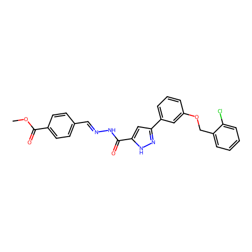 (E)-methyl 4-((2-(3-(3-((2-chlorobenzyl)oxy)phenyl)-1H-pyrazole-5-carbonyl)hydrazono)methyl)benzoate structure
