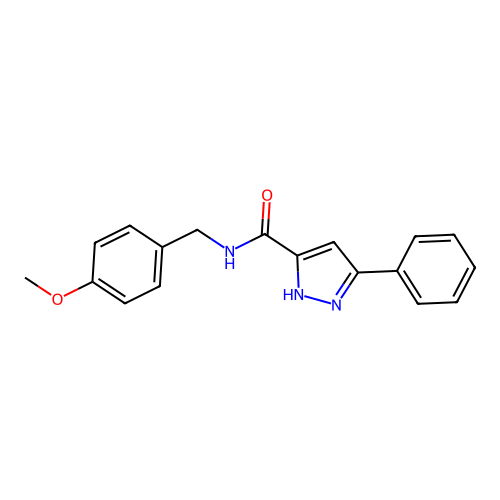 N-[(4-methoxyphenyl)methyl]-3-phenyl-1H-pyrazole-5-carboxamide structure