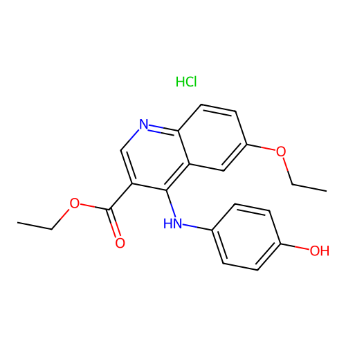 Ethyl 6-ethoxy-4-(4-hydroxyanilino)quinoline-3-carboxylate;hydrochloride structure