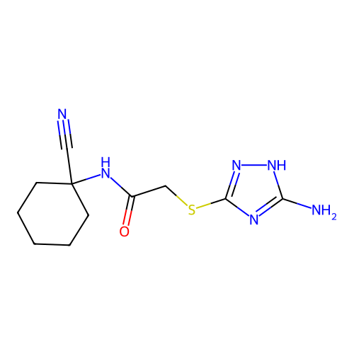2-[(5-amino-1H-1,2,4-triazol-3-yl)sulfanyl]-N-(1-cyanocyclohexyl)acetamide structure