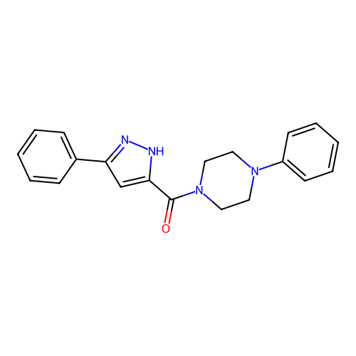 1-phenyl-4-(5-phenyl-1H-pyrazole-3-carbonyl)piperazine structure