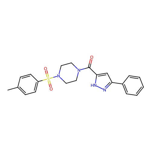 1-(4-methylbenzenesulfonyl)-4-(5-phenyl-1H-pyrazole-3-carbonyl)piperazine structure