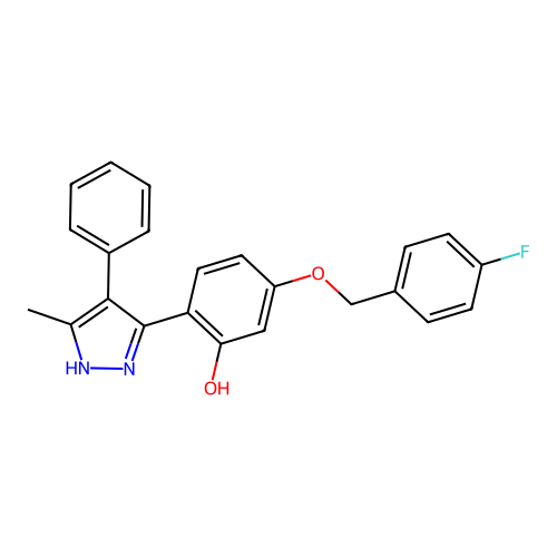 5-[(4-fluorobenzyl)oxy]-2-(5-methyl-4-phenyl-1H-pyrazol-3-yl)phenol structure