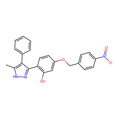 2-(3-methyl-4-phenyl-1H-pyrazol-5-yl)-5-[(4-nitrobenzyl)oxy]phenol structure