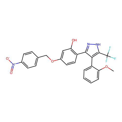 2-[4-(2-methoxyphenyl)-5-(trifluoromethyl)-1H-pyrazol-3-yl]-5-[(4-nitrobenzyl)oxy]phenol structure
