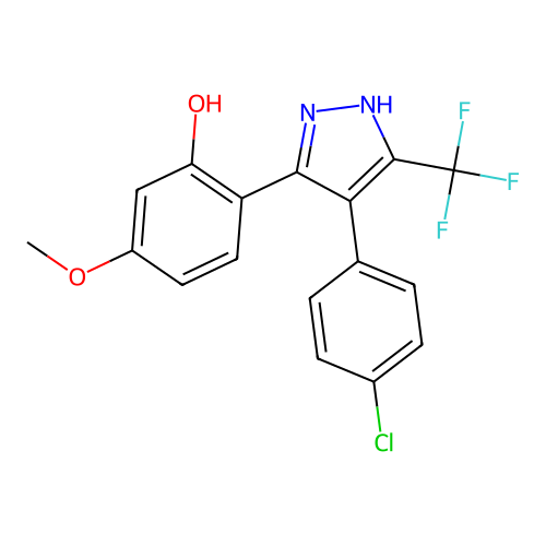 2-[4-(4-chlorophenyl)-5-(trifluoromethyl)-1H-pyrazol-3-yl]-5-methoxyphenol structure