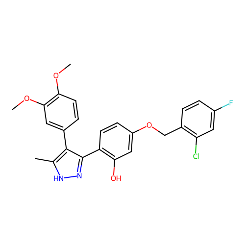 (6Z)-3-[(2-chloro-4-fluorophenyl)methoxy]-6-[4-(3,4-dimethoxyphenyl)-5-methyl-1,2-dihydropyrazol-3-ylidene]cyclohexa-2,4-dien-1-one structure
