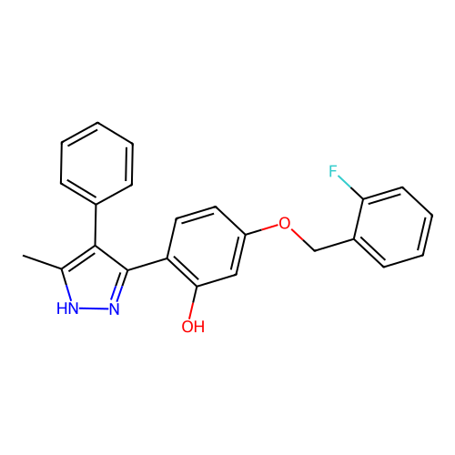 5-[(2-fluorobenzyl)oxy]-2-(3-methyl-4-phenyl-1H-pyrazol-5-yl)phenol structure