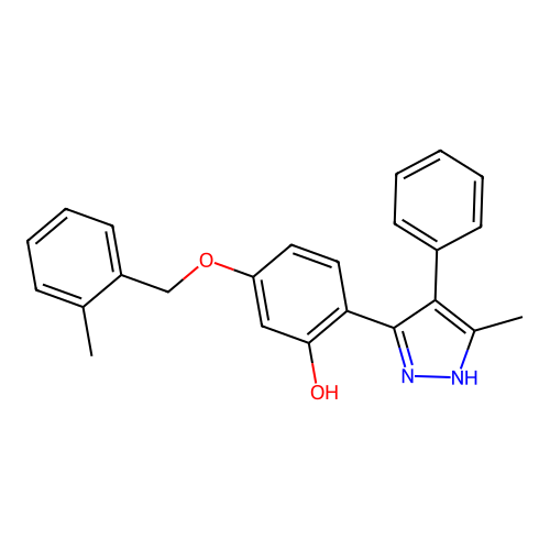 5-[(2-methylbenzyl)oxy]-2-(5-methyl-4-phenyl-1H-pyrazol-3-yl)phenol structure