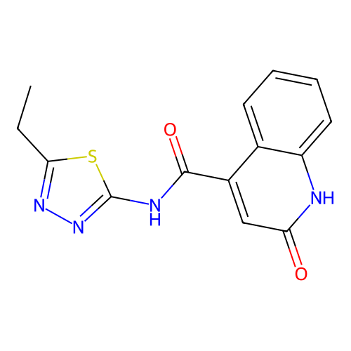 N-(5-ethyl-1,3,4-thiadiazol-2-yl)-2-hydroxyquinoline-4-carboxamide structure
