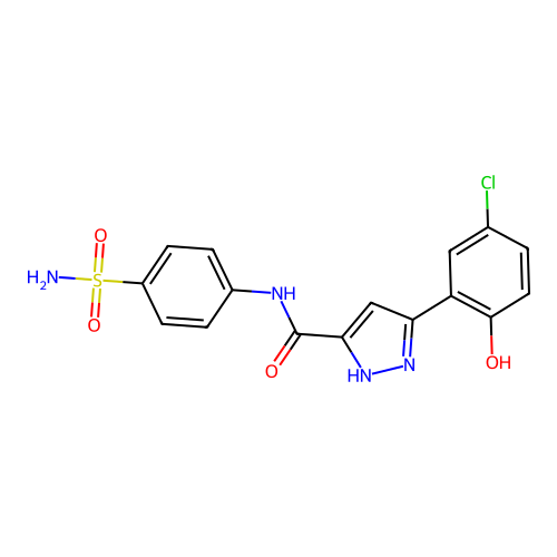 3-(5-chloro-2-hydroxyphenyl)-N-(4-sulfamoylphenyl)-1H-pyrazole-5-carboxamide structure