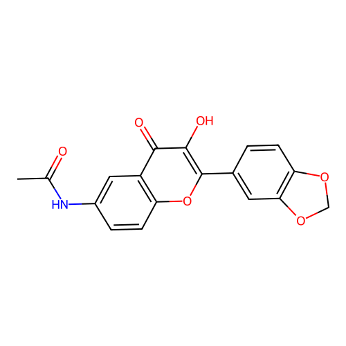 2-(benzo[1,3]dioxol-5-yl)-3-hydroxy-6-acetamido-4H-1-benzopyran-4-one structure