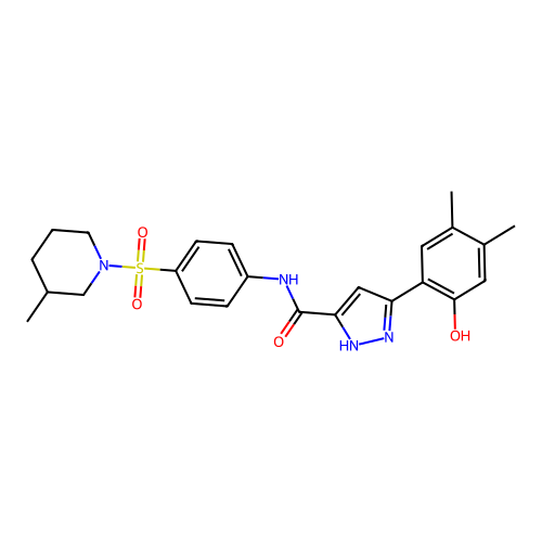 (5Z)-5-(3,4-dimethyl-6-oxocyclohexa-2,4-dien-1-ylidene)-N-[4-(3-methylpiperidin-1-yl)sulfonylphenyl]-1,2-dihydropyrazole-3-carboxamide structure