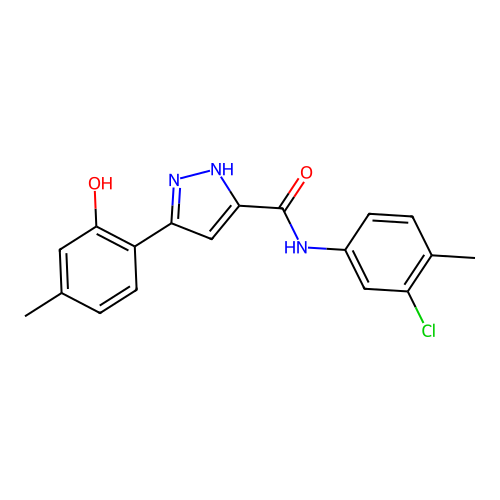 N-(3-chloro-4-methylphenyl)-5-(2-hydroxy-4-methylphenyl)-1H-pyrazole-3-carboxamide structure