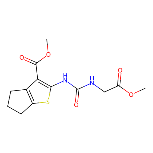 methyl 2-(3-(2-methoxy-2-oxoethyl)ureido)-5,6-dihydro-4H-cyclopenta[b]thiophene-3-carboxylate structure