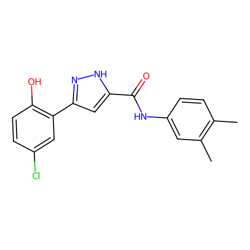 5-(5-chloro-2-hydroxyphenyl)-N-(3,4-dimethylphenyl)-1H-pyrazole-3-carboxamide structure