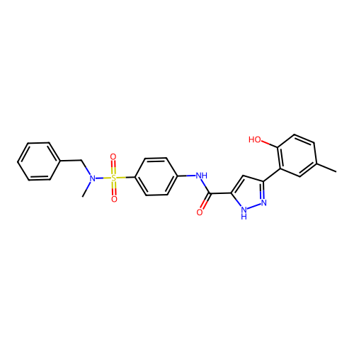 N-{4-[benzyl(methyl)sulfamoyl]phenyl}-5-(2-hydroxy-5-methylphenyl)-1H-pyrazole-3-carboxamide structure