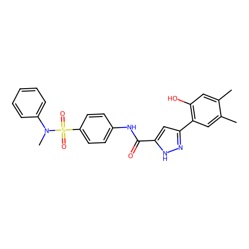 5-(2-hydroxy-4,5-dimethylphenyl)-N-{4-[methyl(phenyl)sulfamoyl]phenyl}-1H-pyrazole-3-carboxamide structure
