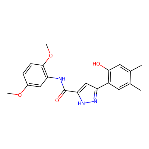 N-(2,5-dimethoxyphenyl)-5-(2-hydroxy-4,5-dimethylphenyl)-1H-pyrazole-3-carboxamide structure