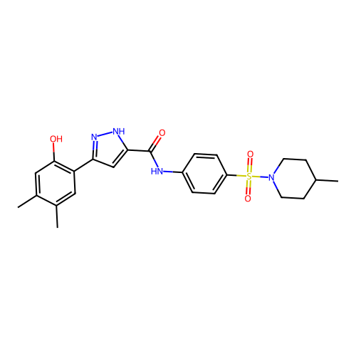 5-(2-hydroxy-4,5-dimethylphenyl)-N-{4-[(4-methylpiperidin-1-yl)sulfonyl]phenyl}-1H-pyrazole-3-carboxamide structure
