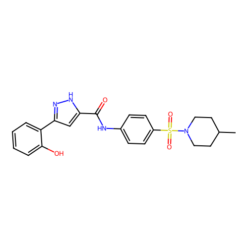 5-(2-hydroxyphenyl)-N-{4-[(4-methylpiperidin-1-yl)sulfonyl]phenyl}-1H-pyrazole-3-carboxamide structure