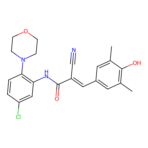 (E)-N-(5-chloro-2-morpholin-4-ylphenyl)-2-cyano-3-(4-hydroxy-3,5-dimethylphenyl)prop-2-enamide structure