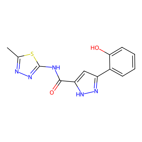 3-(2-hydroxyphenyl)-N-(5-methyl-1,3,4-thiadiazol-2-yl)-1H-pyrazole-5-carboxamide structure