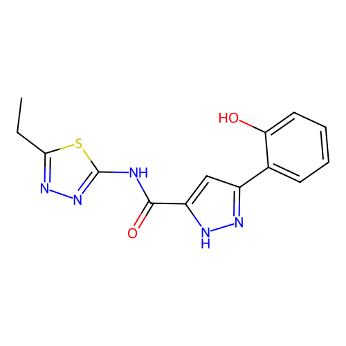 N-(5-ethyl-1,3,4-thiadiazol-2-yl)-3-(2-hydroxyphenyl)-1H-pyrazole-5-carboxamide structure