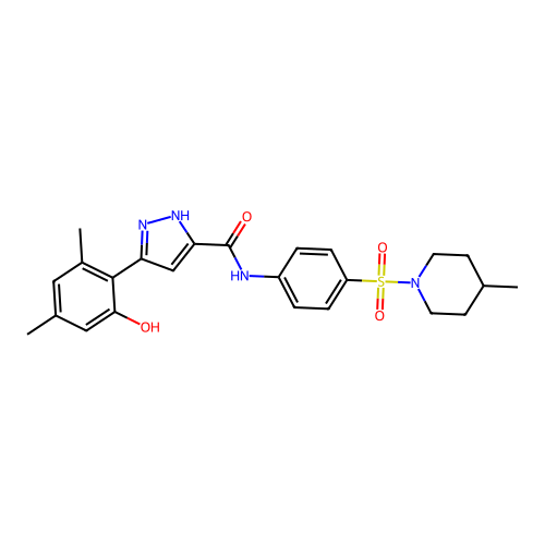 3-(2-hydroxy-4,6-dimethylphenyl)-N-{4-[(4-methylpiperidin-1-yl)sulfonyl]phenyl}-1H-pyrazole-5-carboxamide structure