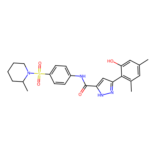 3-(2-hydroxy-4,6-dimethylphenyl)-N-{4-[(2-methylpiperidin-1-yl)sulfonyl]phenyl}-1H-pyrazole-5-carboxamide structure