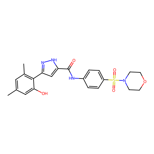 3-(2-hydroxy-4,6-dimethylphenyl)-N-[4-(morpholin-4-ylsulfonyl)phenyl]-1H-pyrazole-5-carboxamide structure