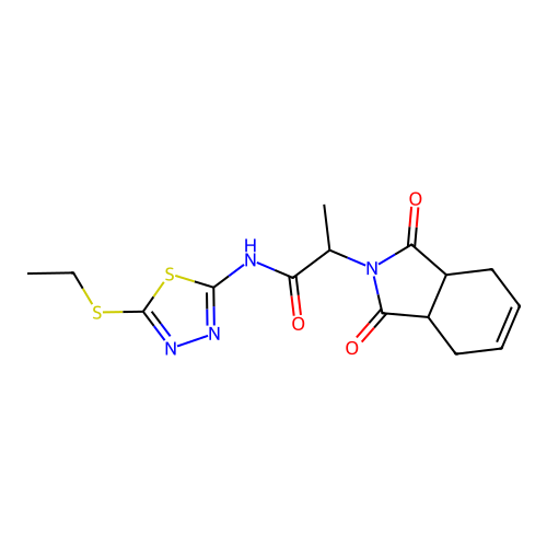 2-(1,3-dioxo-3a,4,7,7a-tetrahydroisoindol-2-yl)-N-(5-ethylsulfanyl-1,3,4-thiadiazol-2-yl)propanamide structure