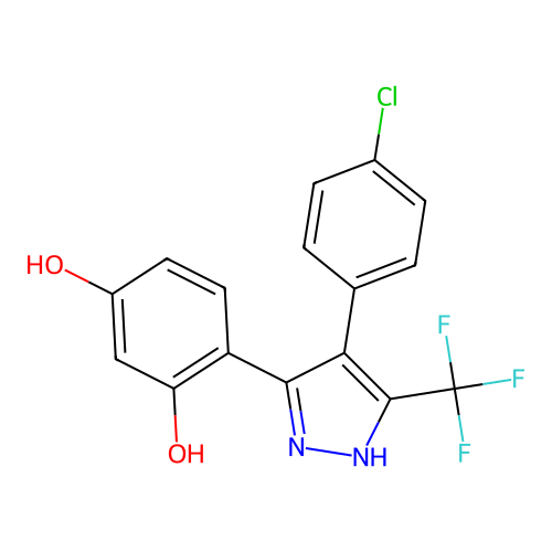 4-[4-(4-chlorophenyl)-5-(trifluoromethyl)-1H-pyrazol-3-yl]benzene-1,3-diol structure