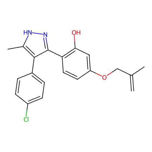 2-[4-(4-chlorophenyl)-5-methyl-1H-pyrazol-3-yl]-5-[(2-methylprop-2-en-1-yl)oxy]phenol structure