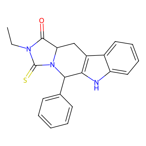 2-ethyl-5-phenyl-3-thioxo-2,3,5,6,11,11a-hexahydro-1H-imidazo[1',5':1,6]pyrido[3,4-b]indol-1-one structure